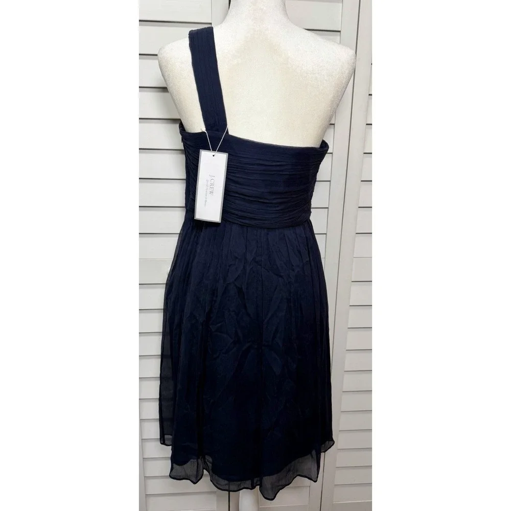 J. Crew One Shoulder 100% Silk Dress Evening Party Women's Size 10 NWT Navy